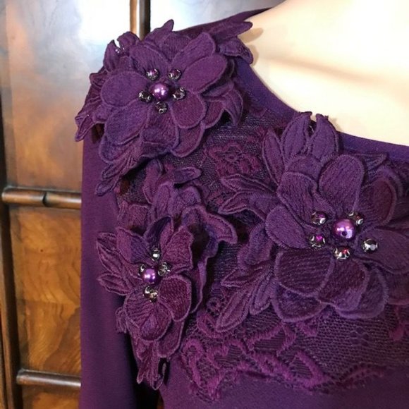 Antthony Original Violet 3D Jewel Beaded Floral Top - Picture 8 of 13